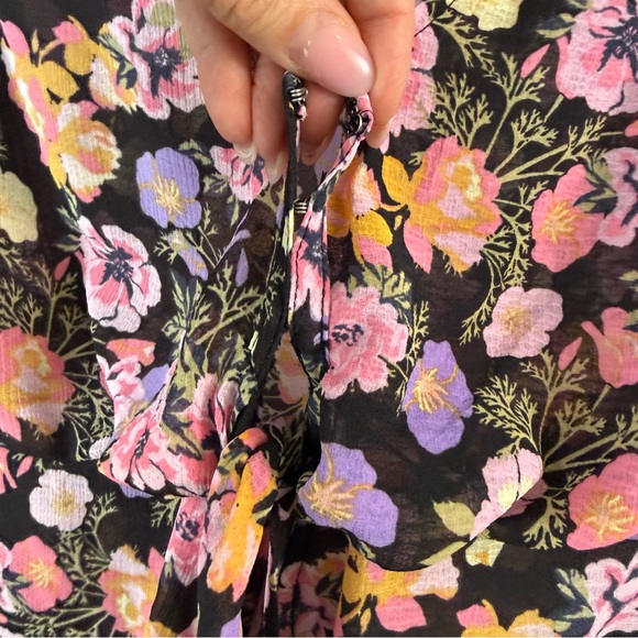 Free People Mayble Floral Tie Front Blouse Black Multi S - Picture 6 of 9